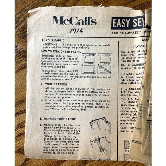 Vintage 1960s McCalls 7974 Sewing Pattern Womens Sz XXS 11 Empire Waist Dress - Picture 2 of 3